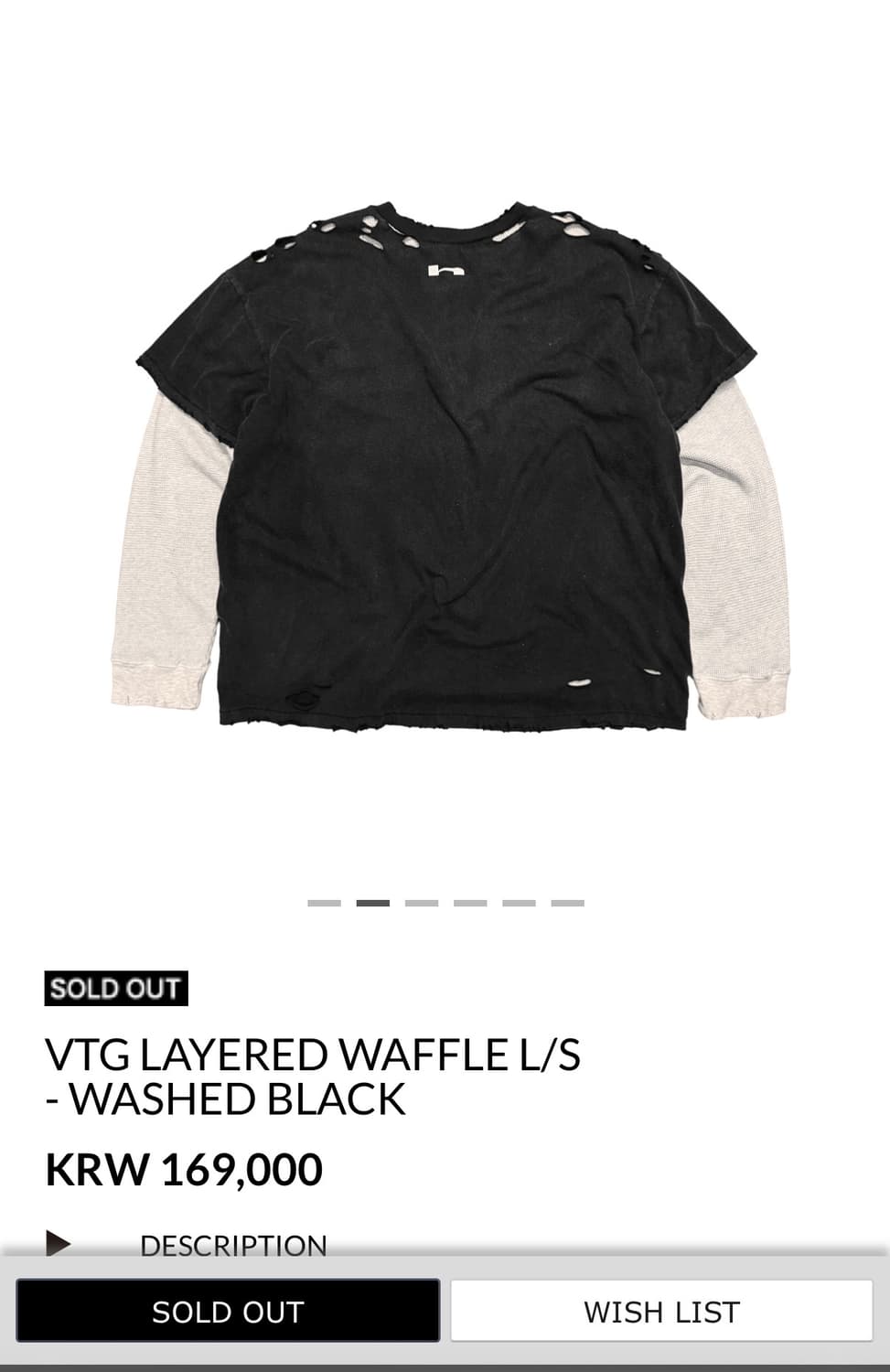 홈리스 레이어드 와플 롱슬리브 워시드 블랙  상품이미지2