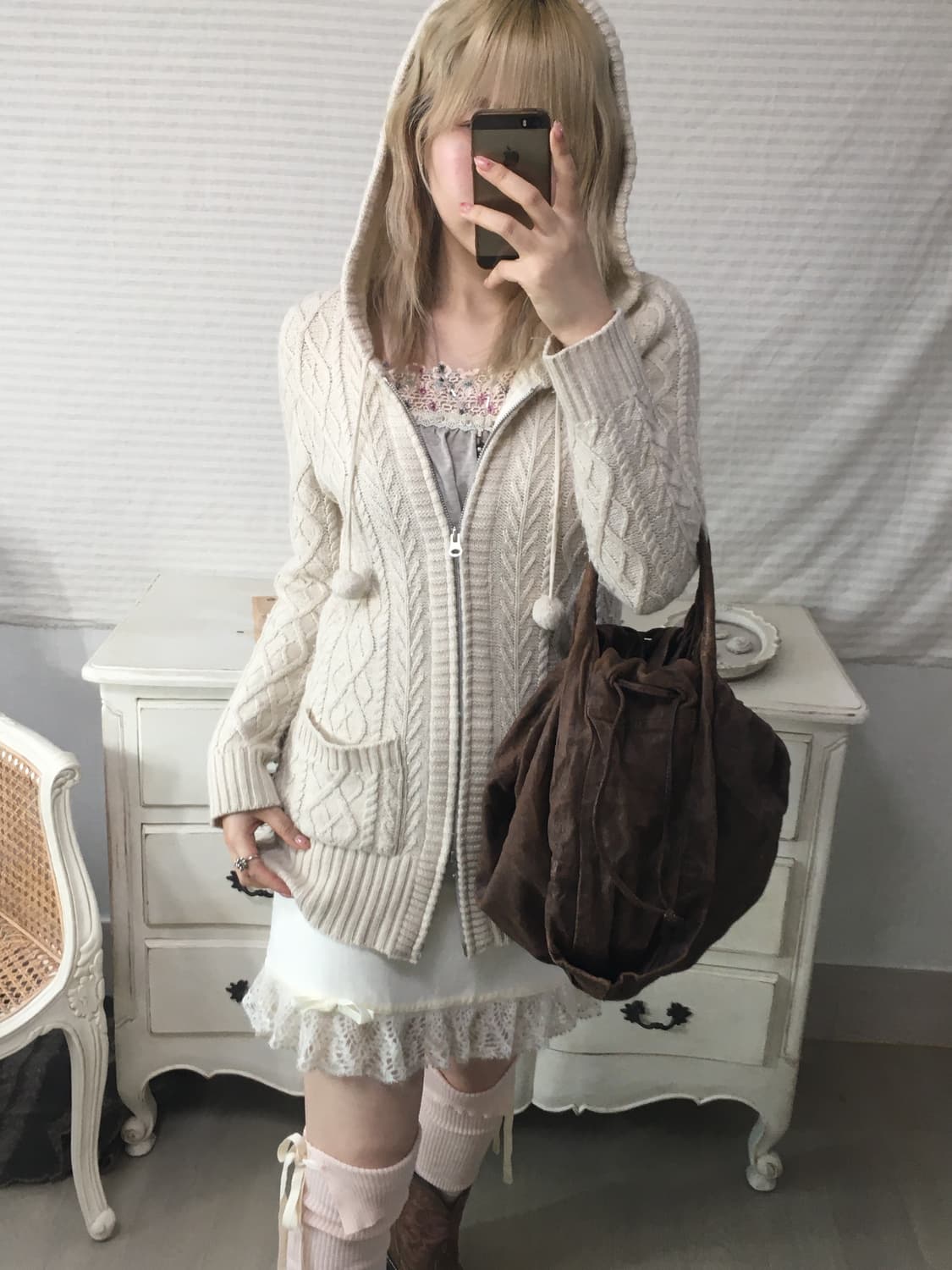 ivory winter snow hood pocket knit zip-u 상품이미지1