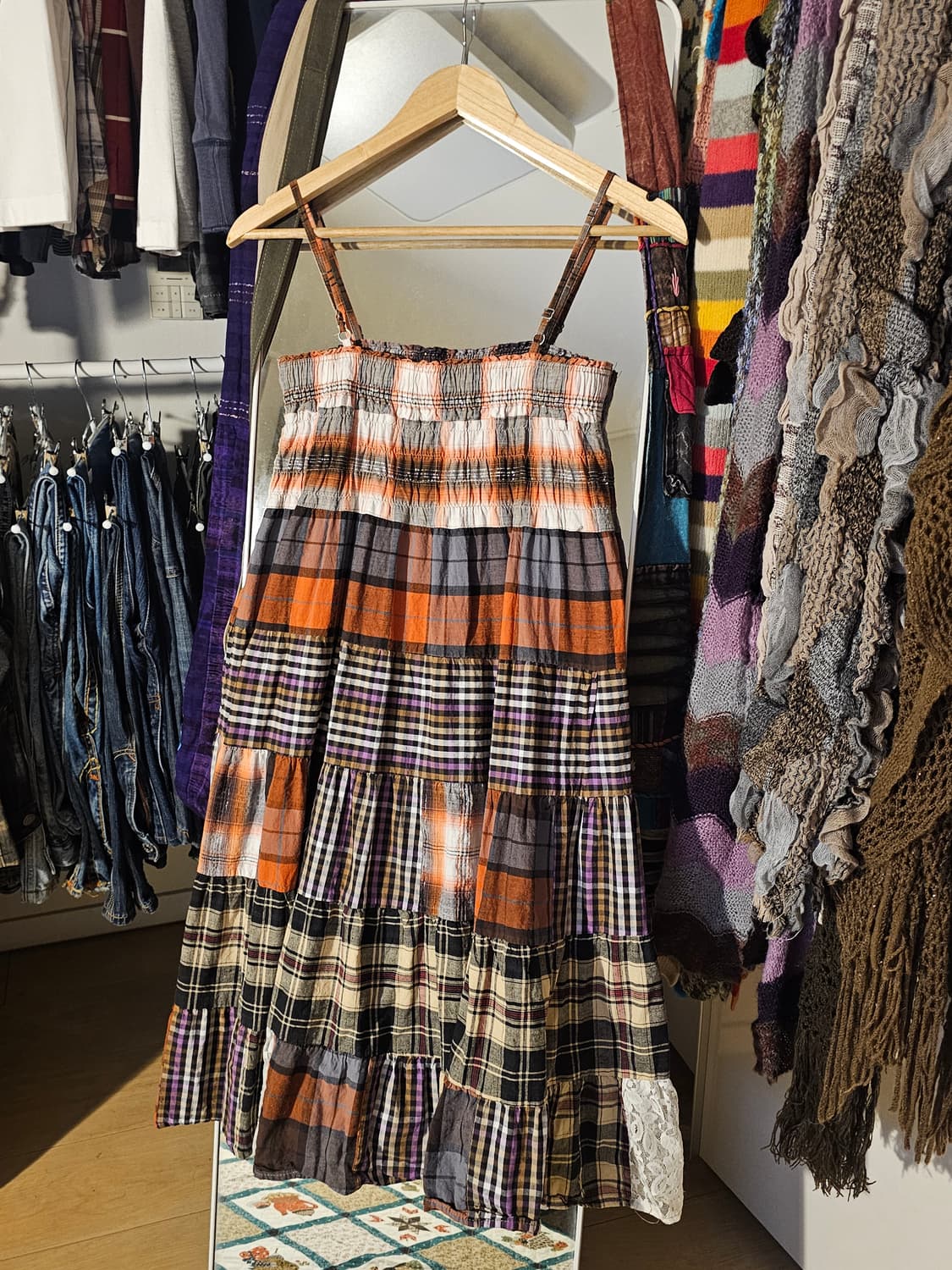 당근 체크 미디 패치원피스 상품이미지2