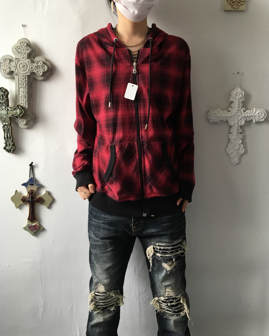 Check pattern hood zip up 상품이미지5