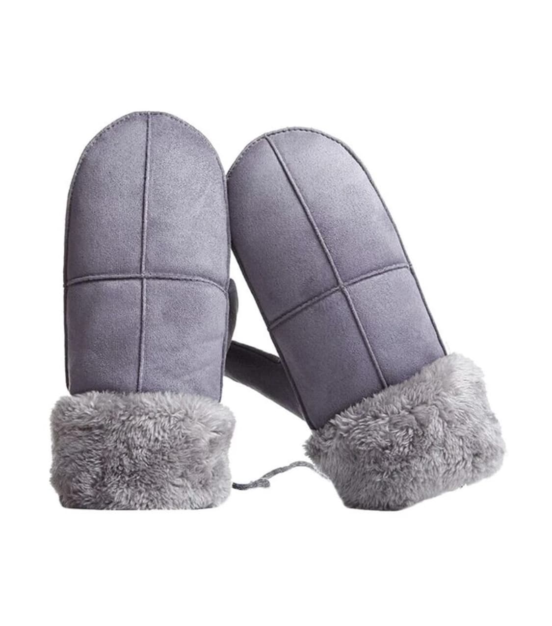 두꺼운 털안감 스웨이드 벨벳 벙어리 장갑 그레이 (새상품) 상품이미지1