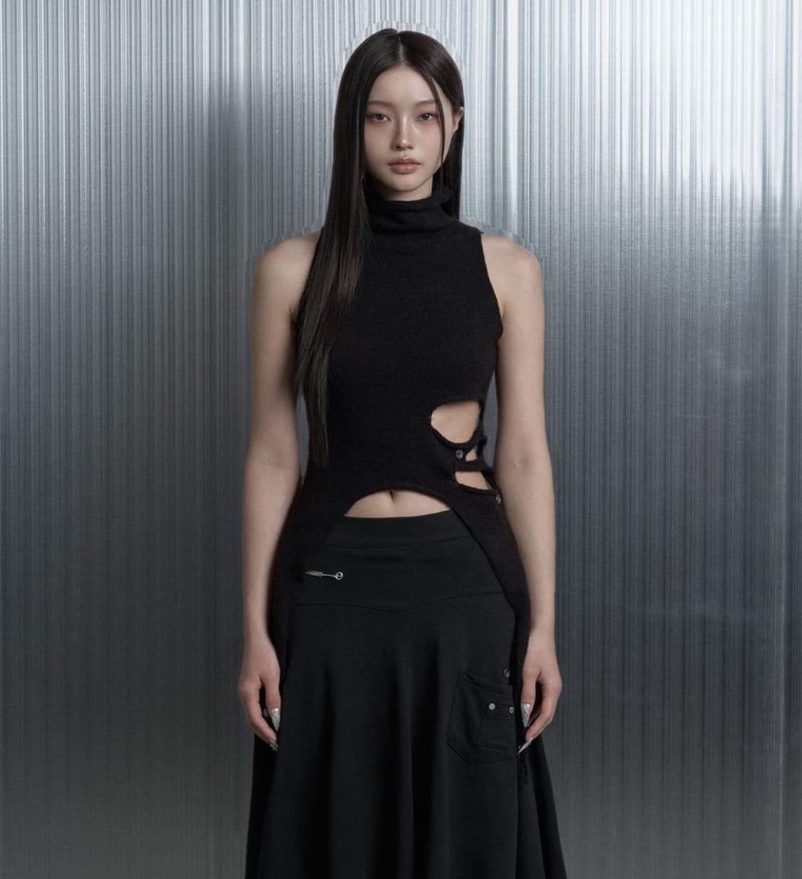 원가 17) 에트오소메 컷아웃 홀터 볼레로 레이어드 니트 탑 세트 상품이미지2