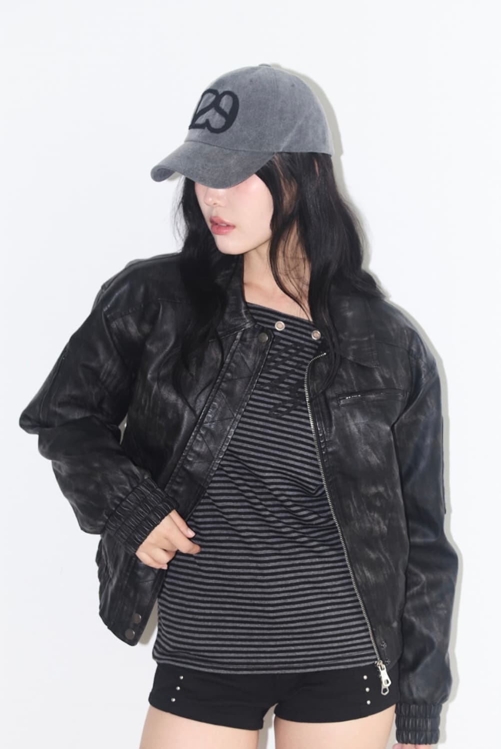 [새상품]일리고 워시드 레더 봄버 자켓 S 상품이미지3