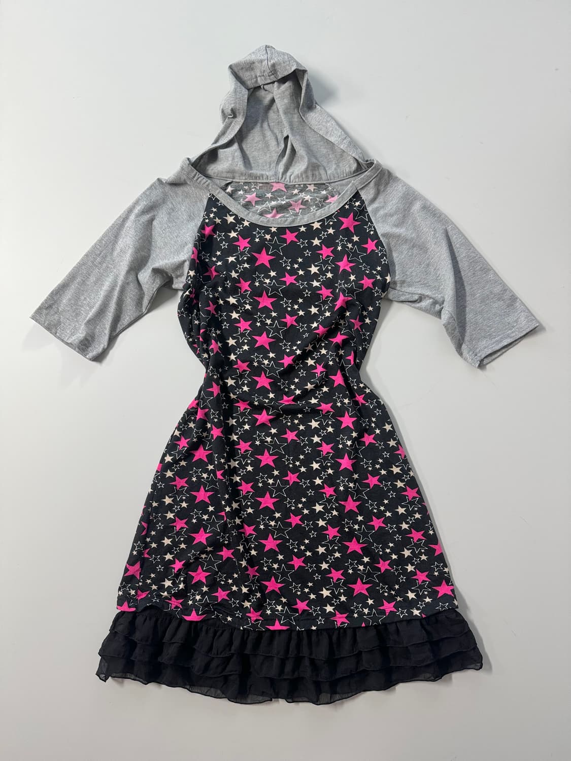 스타 패턴 래글런 후디드 원피스 상품이미지6