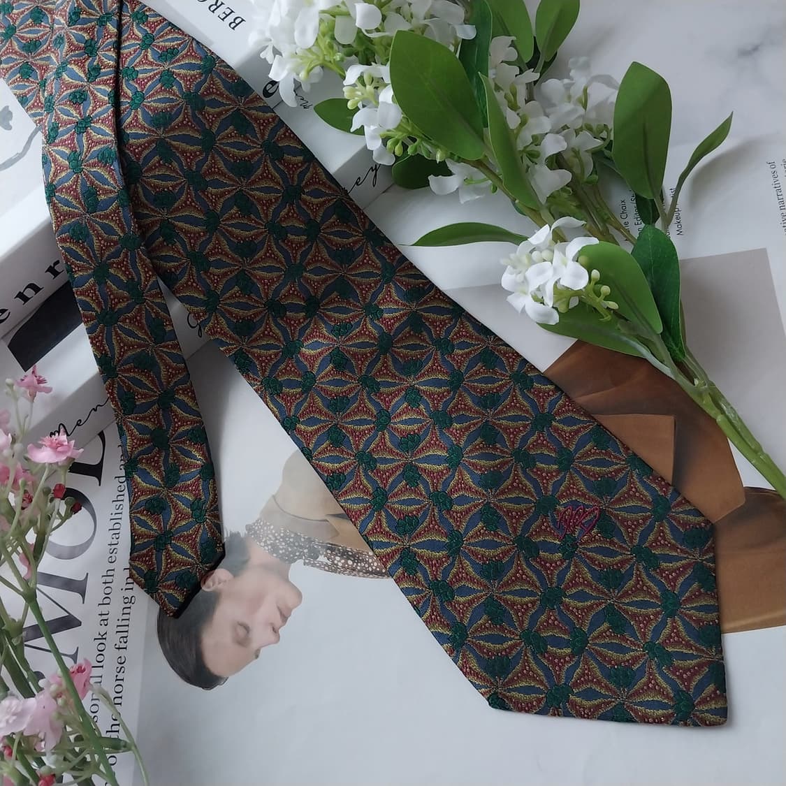 피에르 발망 실크 그린 기하학 패턴 넥타이 9.8cm A+등급 K1625 상품이미지3