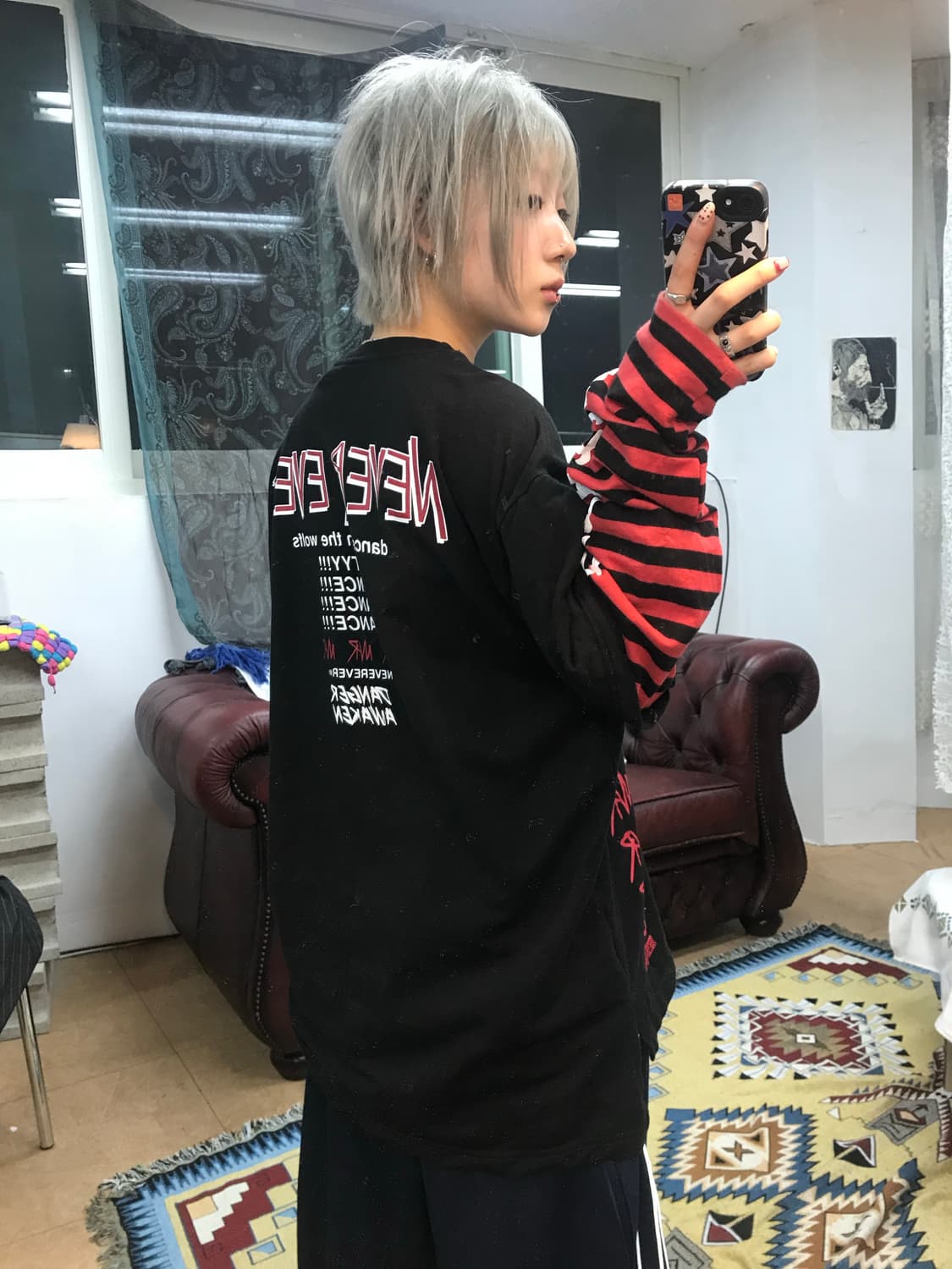 스트라이프 반팔 레이어드 긴팔 티  상품이미지2