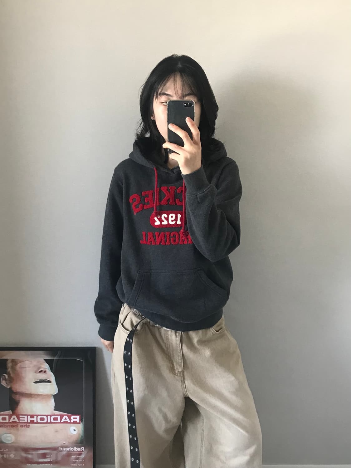 디키즈 중앙 자수 로고 차콜 후드티 상품이미지3