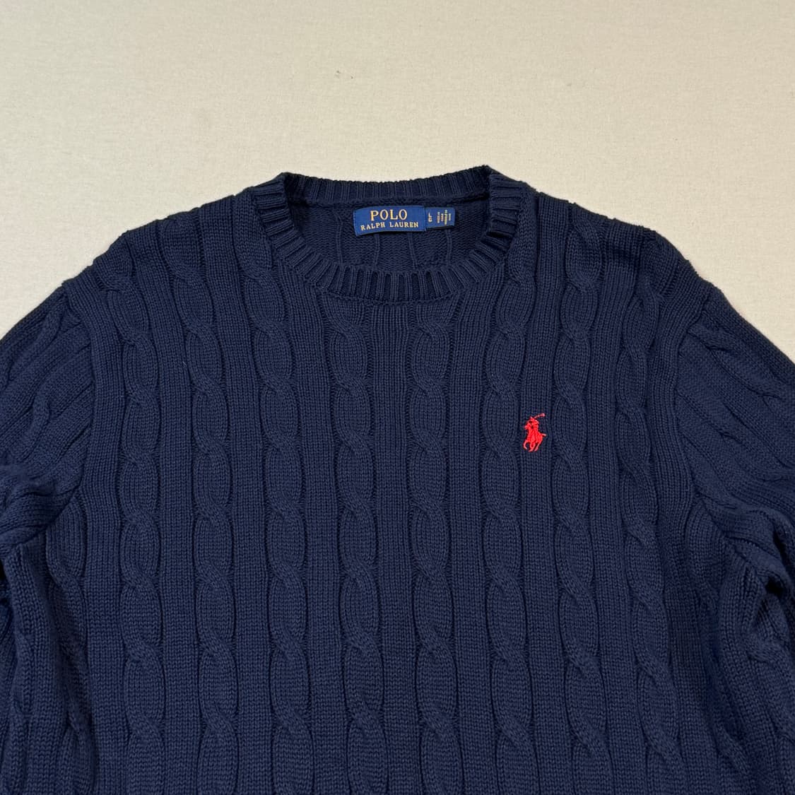 L) 폴로 랄프로렌 케이블 꽈배기 라운드넥 니트 네이비 P77 상품이미지3