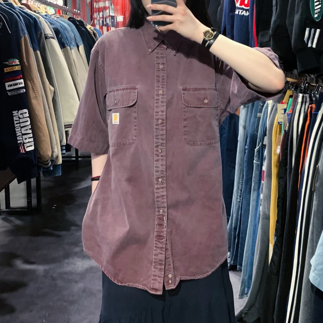 [IM] Carhartt 칼하트 데님 반팔 셔츠 레드 브라운 상품이미지3