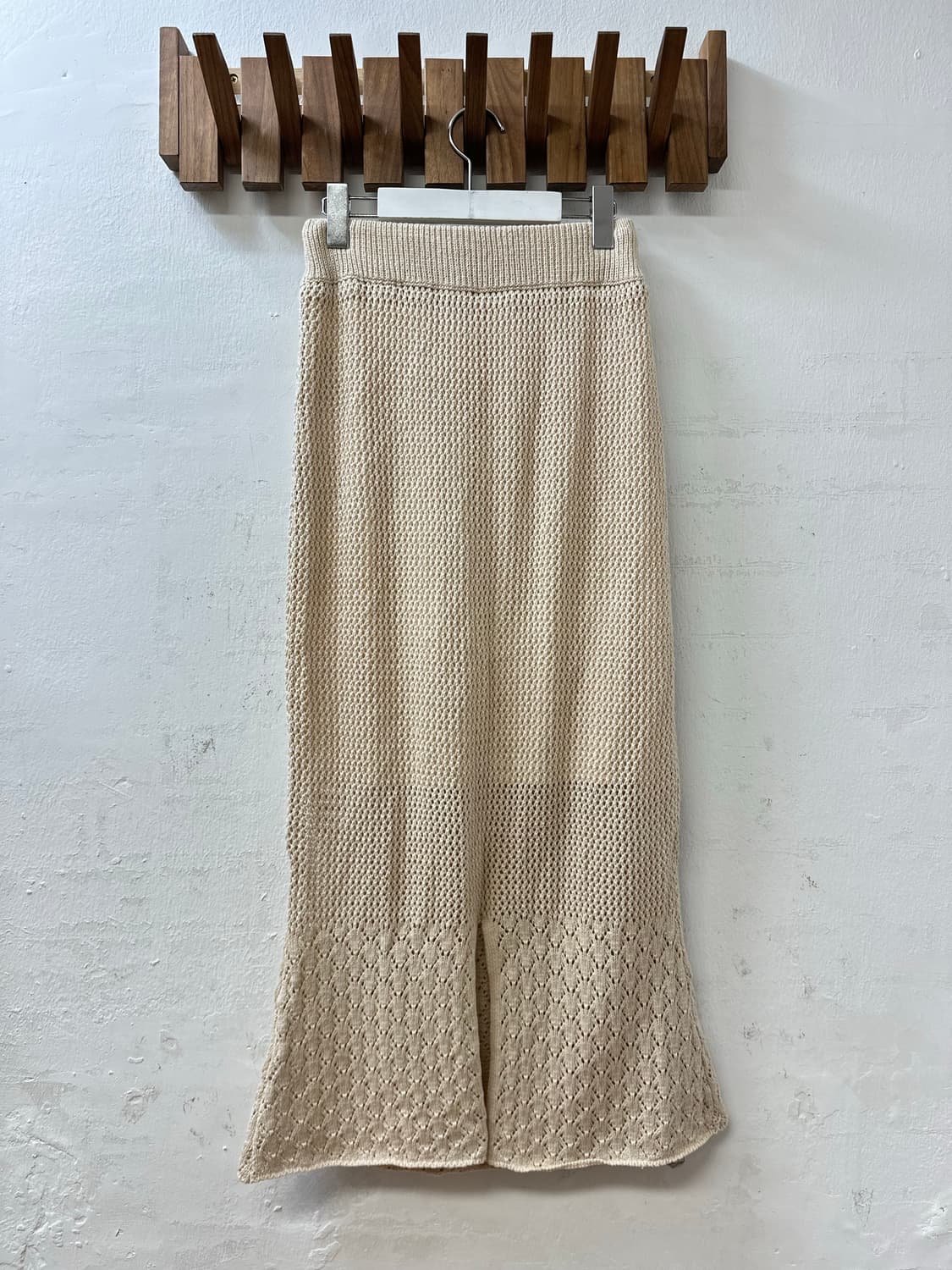 일본빈티지 아이보리 썸머 니트 레이스 짜임 밴딩 롱 스커트  상품이미지7