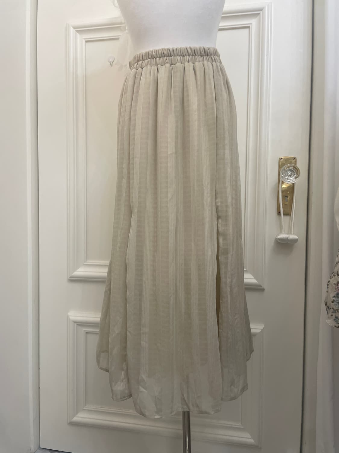 beige stripe flare banding skirt(size-L) 상품이미지4