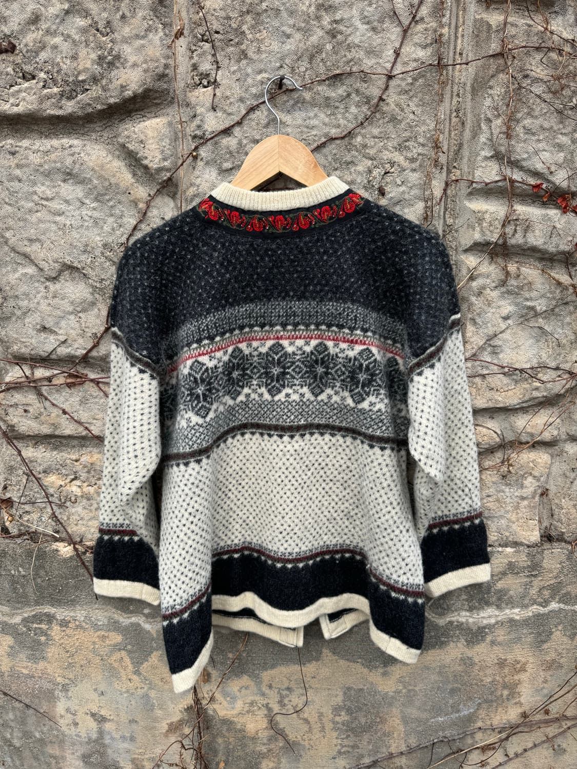 80s 스쿼 밸리 노르딕 패턴 빈티지 후크 울 니트 가디건 L 상품이미지2