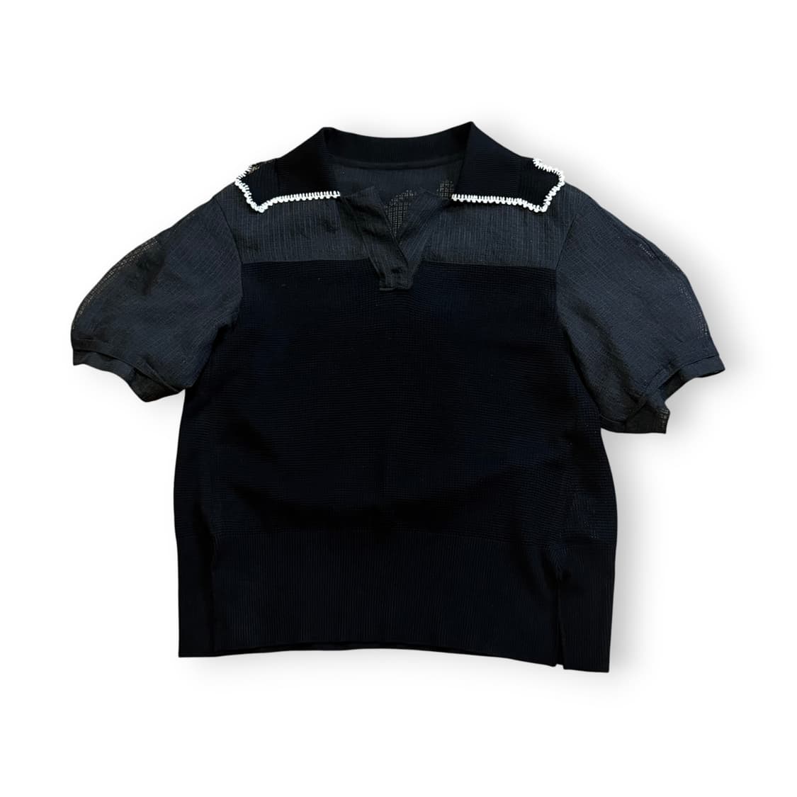 한섬 SJSJ 시스루 카라 반팔 니트 상품이미지1