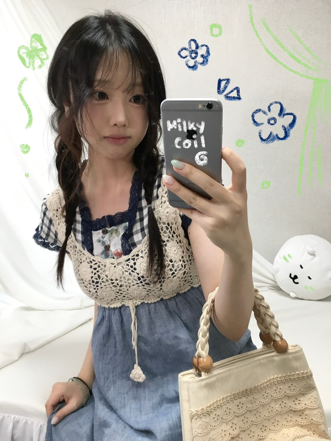 빈티지 블루 체크 하구미 모리 코디세트 상품이미지1