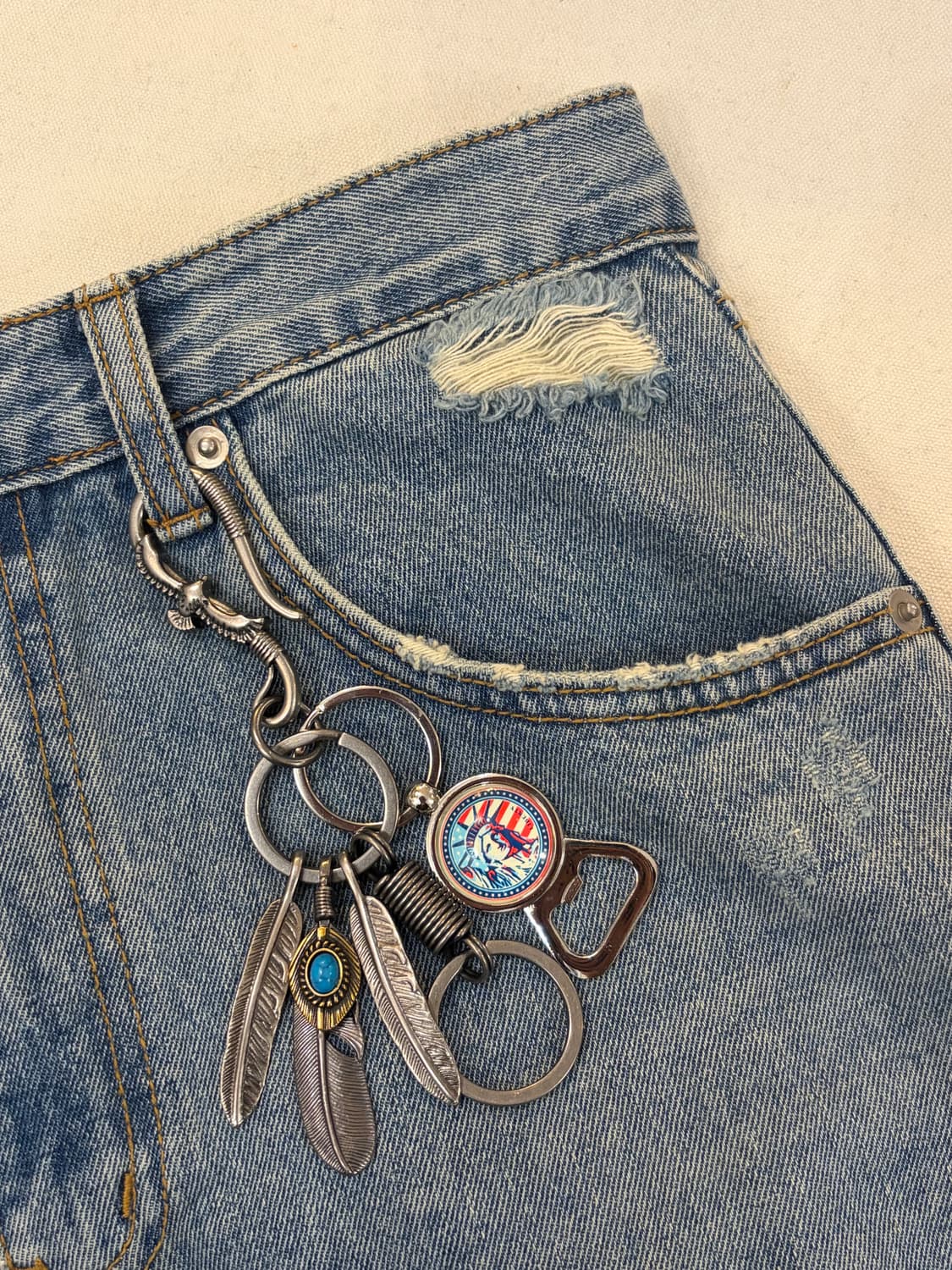 빈티지 터키석 페더 키링 상품이미지4