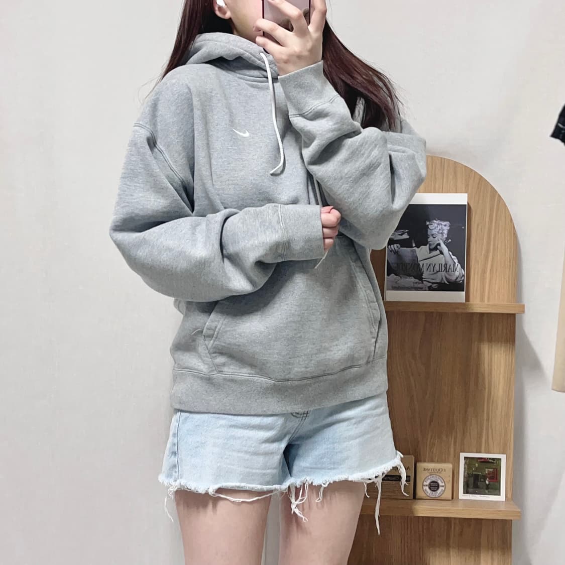 [정품] 나이키 그레이 화이트스우시 기모 후드티 [ M ] 상품이미지1