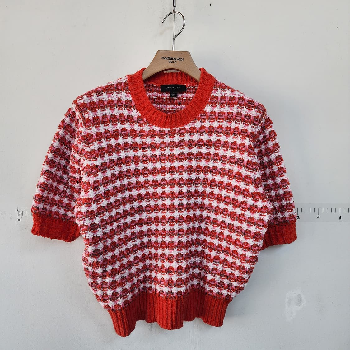 앤테일러 레드 화이트 반팔 니트 상품이미지1