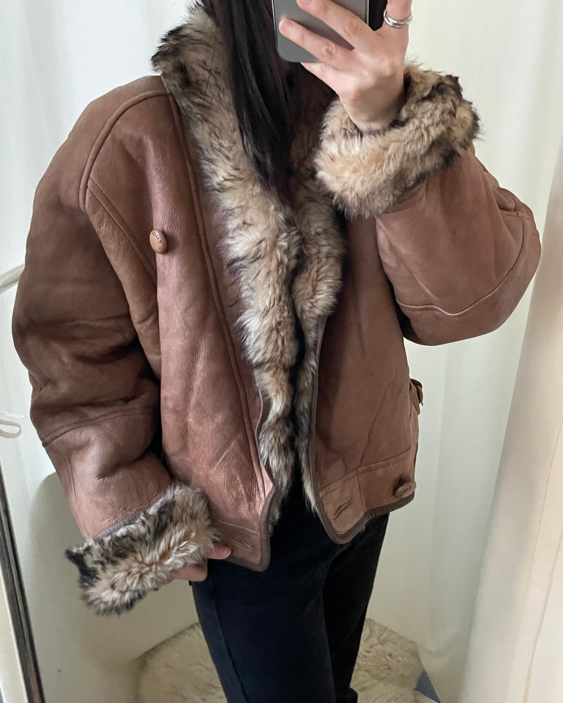 vintage 90s shawl collar crop leather jk 상품이미지10