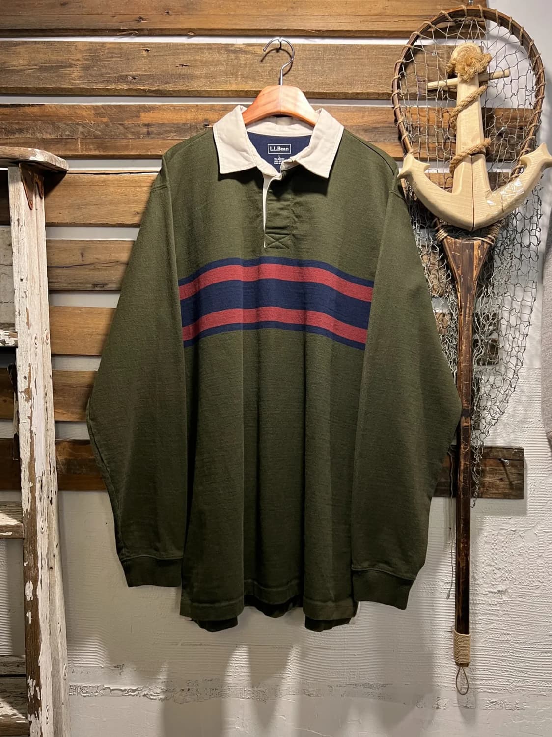 [L]L.L.Bean 엘엘빈 컬러 스트라이프 카키 럭비 티셔츠 상품이미지1