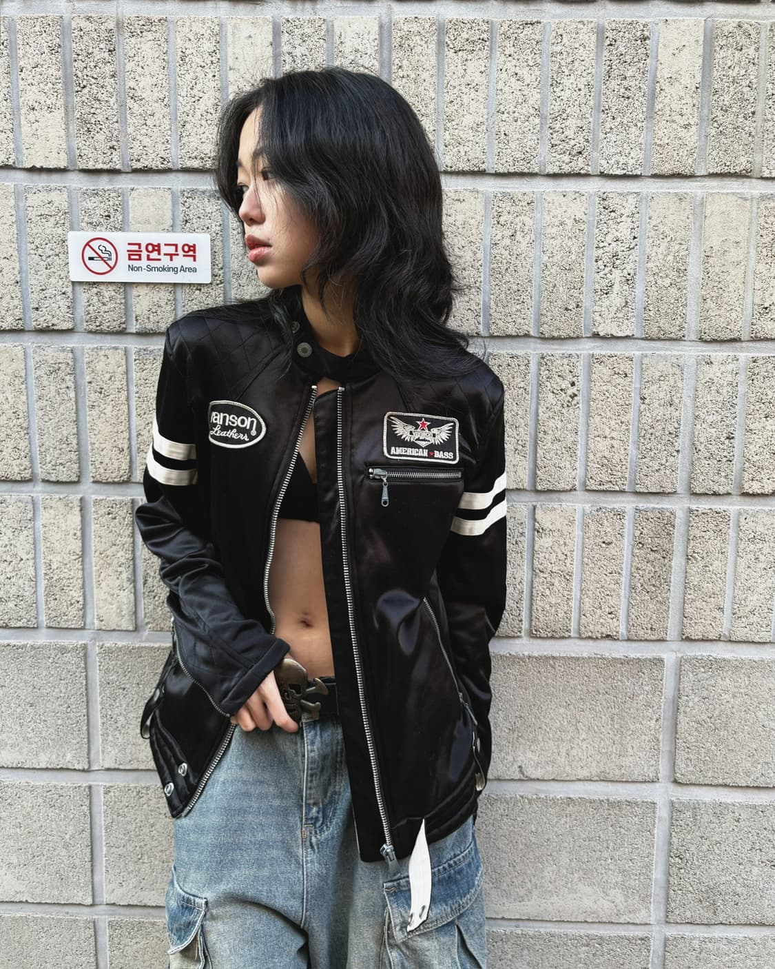 밴슨 스컬 패치 바이커자켓 상품이미지3