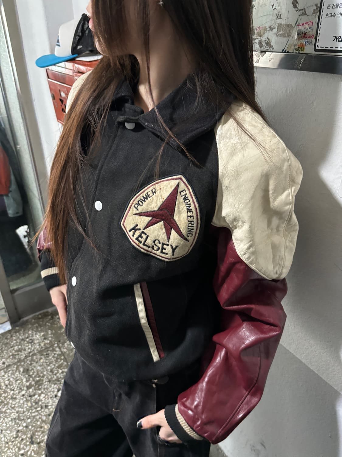 90s VINTAGE 올드스쿨 리얼레더 바시티 jk 상품이미지2