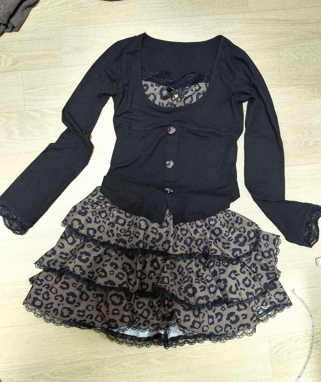 쉬인 갸루 레오파드 레이스 세트 상품이미지1