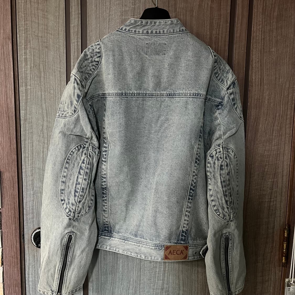 새상품(L)에이카화이트 데님 프린팅 바이커 자켓 라이트블루 상품이미지3