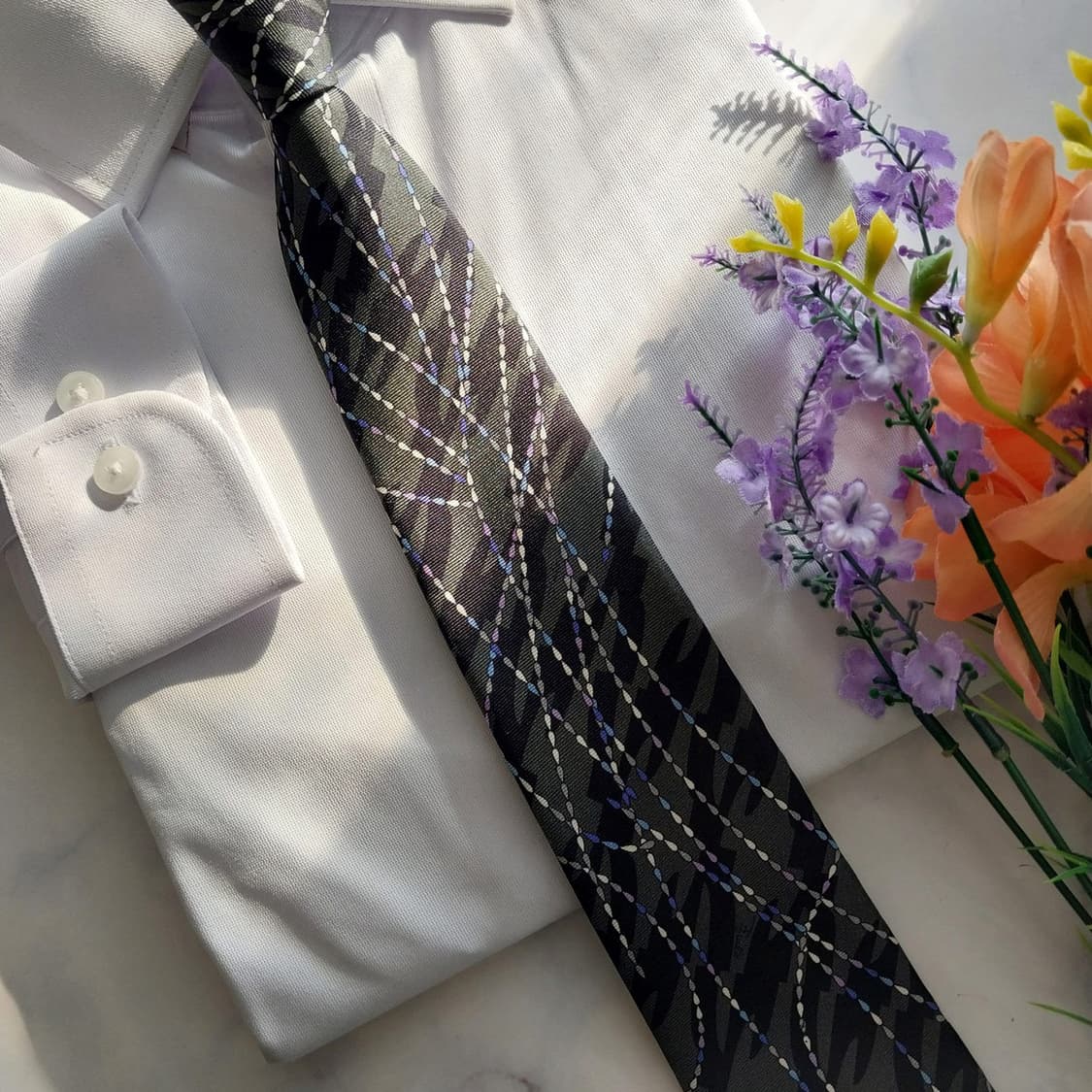 에밀리오 푸치 실크 블랙 지오메트릭 넥타이 8.7cm A+등급 K1344 상품이미지7