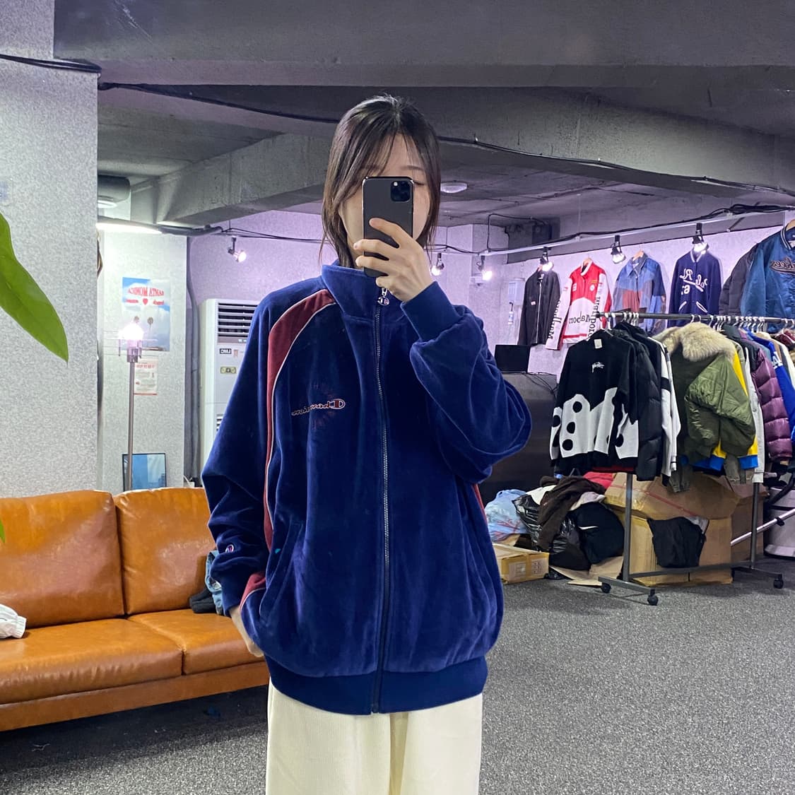 챔피온 캐주얼 네이비 벨벳 집업 B3335 상품이미지1