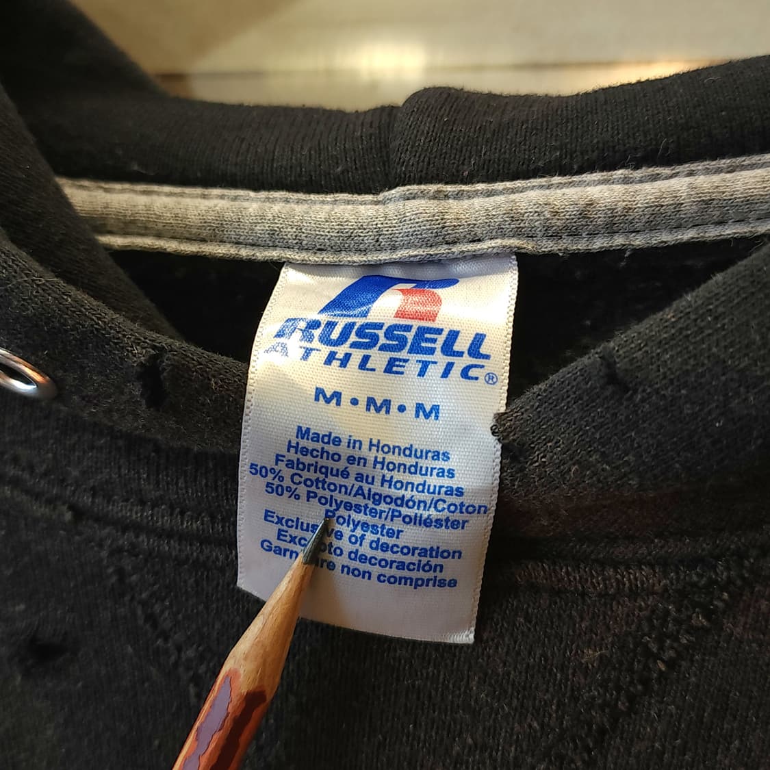 90s 러셀 후드 빈티지 스웻셔츠 썬페이딩 블랙 M 상품이미지9