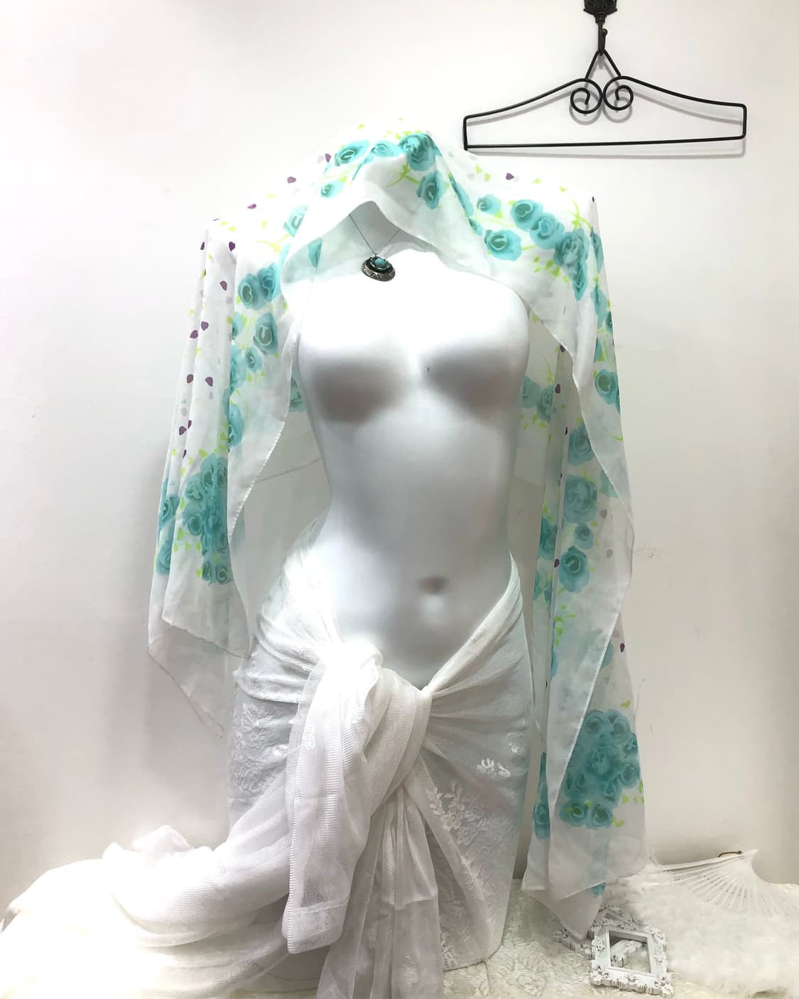 mint rose heart pattern scarf 상품이미지2