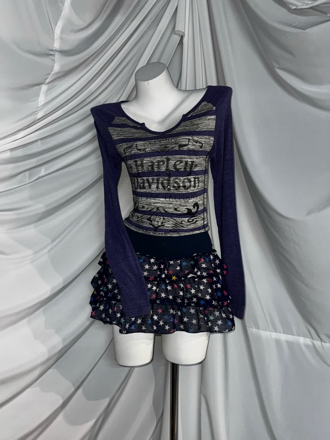 리즈리사 하라주쿠 아일렛 할리데이비슨 스트라이프 롱슬리브 키치 코디세트 상품이미지3