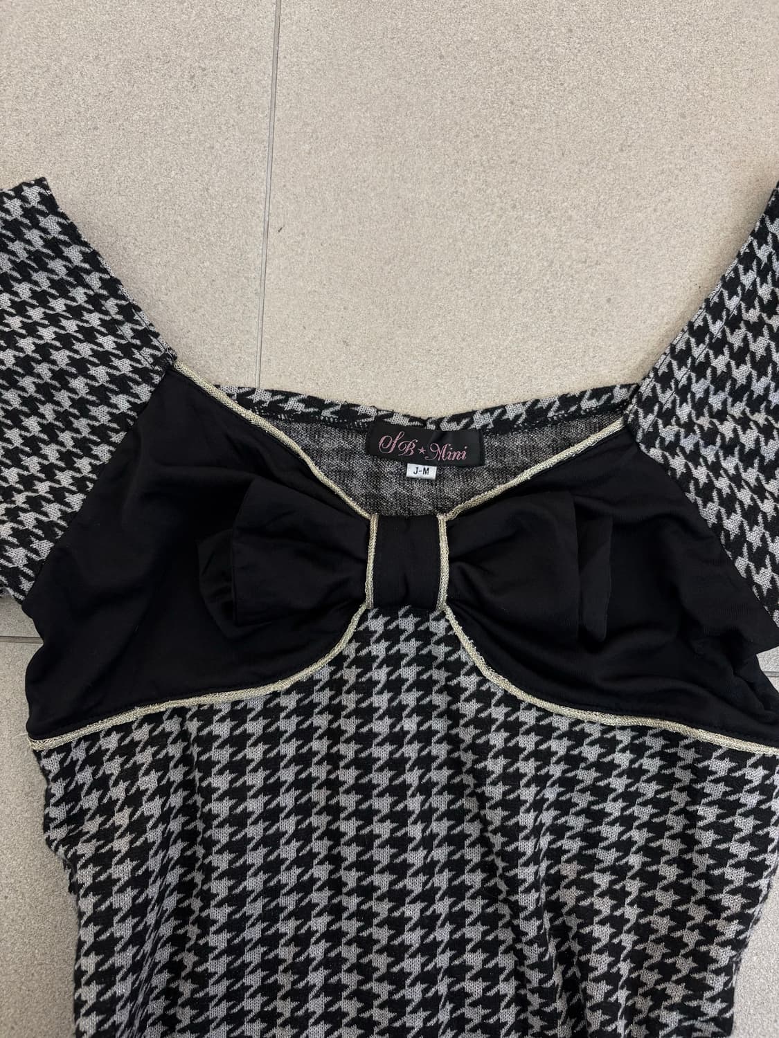 하운드체크 리본 원피스 상품이미지2