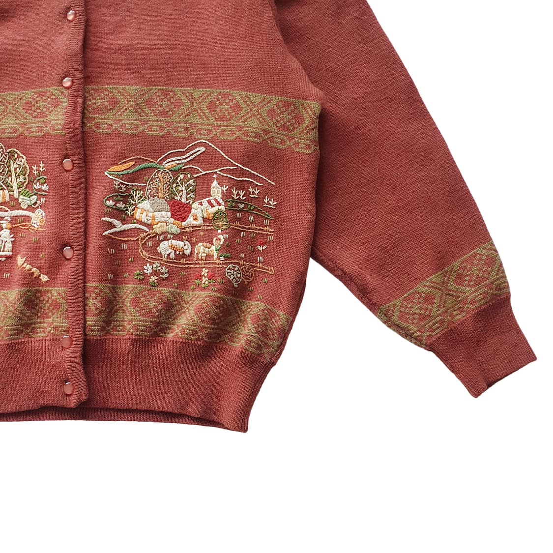 빈티지 유럽 시골 자수 울 100 니트 가디건 상품이미지5