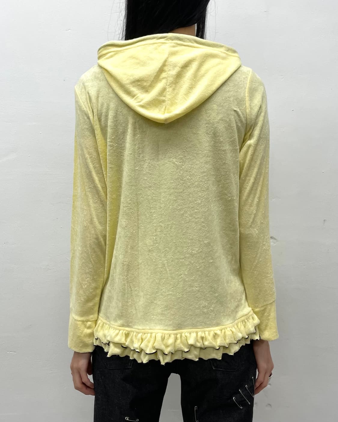 Cutie velvet yellow shirring hoodzip-up  상품이미지3
