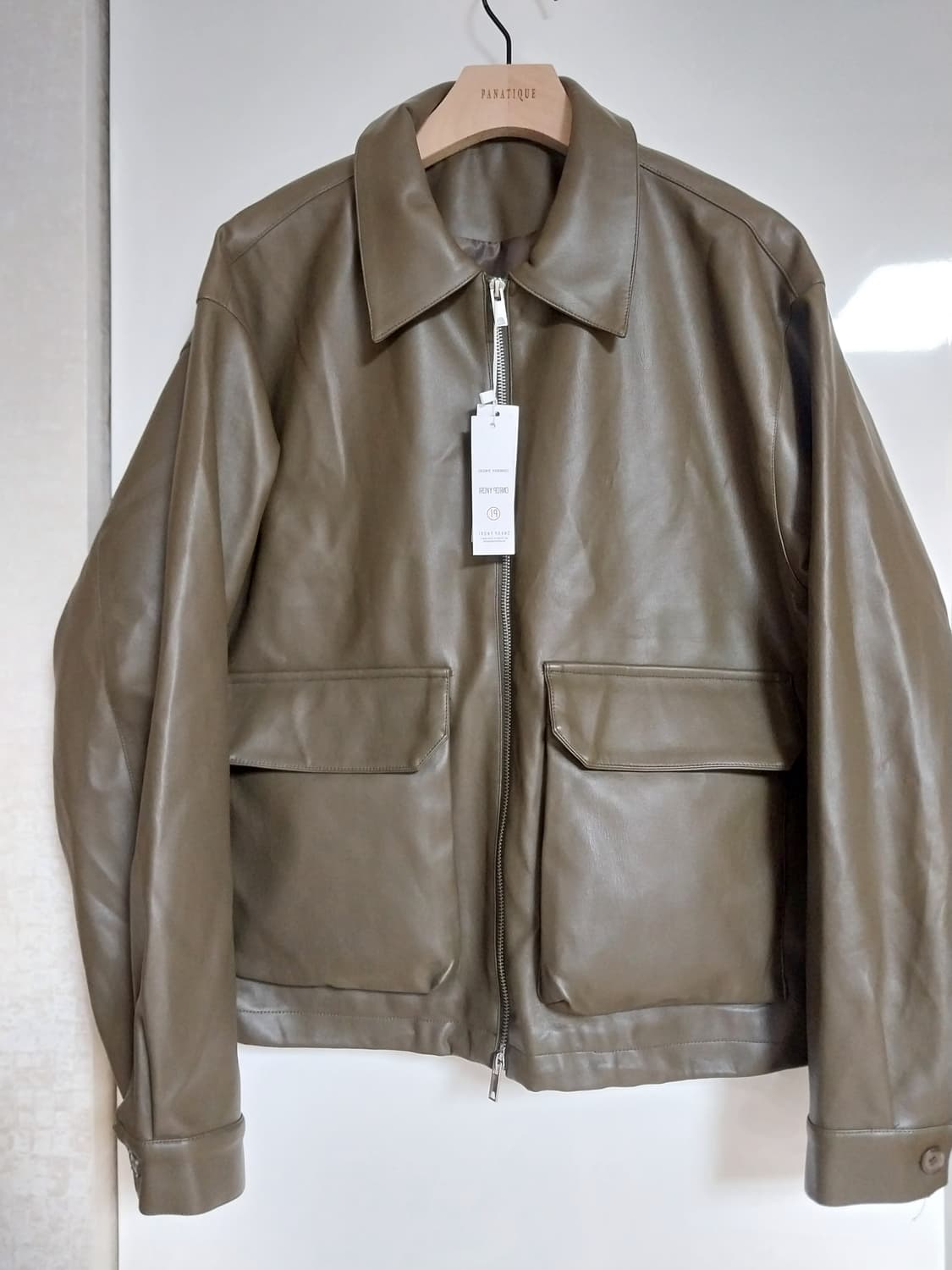 카키 브라운 비건 레더자켓 상품이미지4