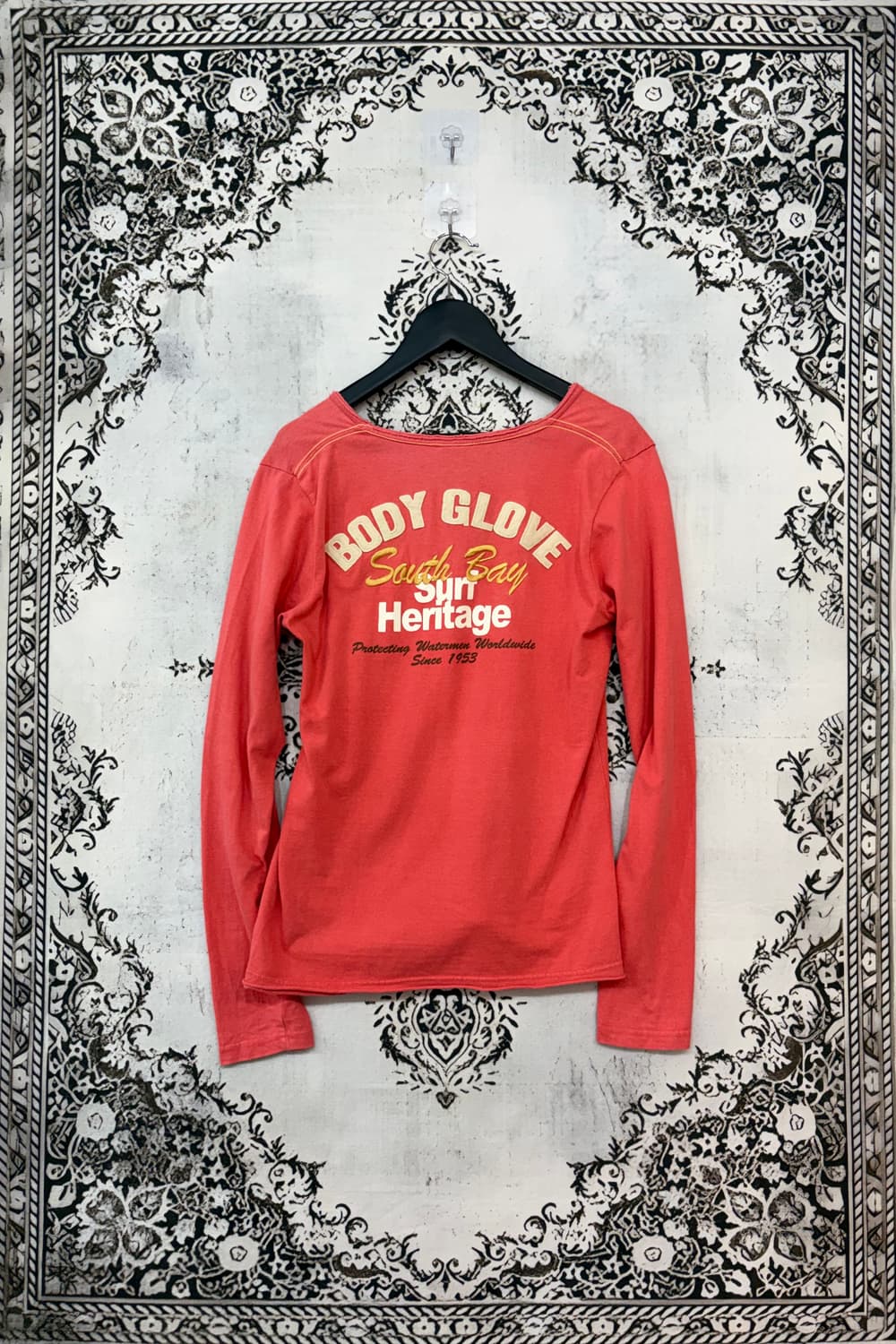 일본빈티지 body glove 키치 핀터깔 핑크브이넥 롱슬이브 상품이미지2