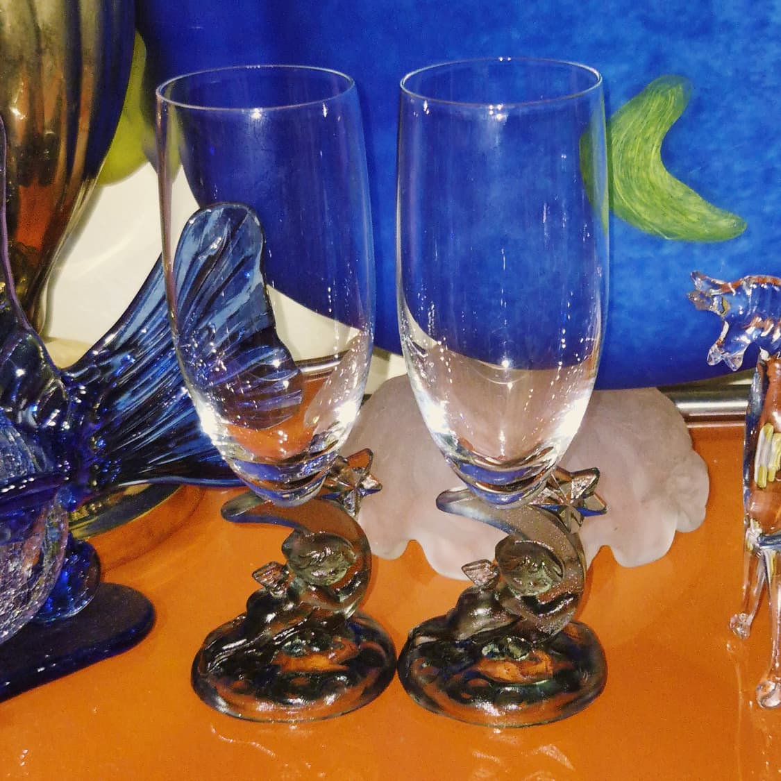 80s 이시즈카 유리 공예 천사&달 샴페인 잔 1p 상품이미지7