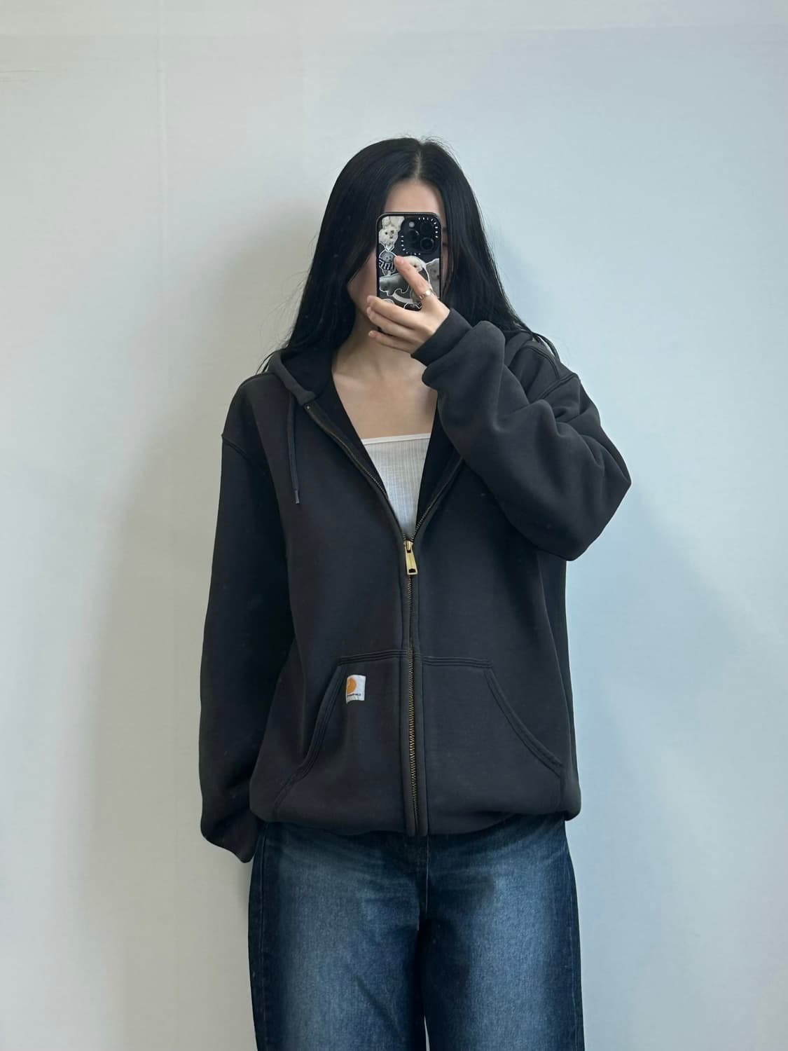 칼하트 자수로고 써멀 차콜 후드집업 상품이미지1