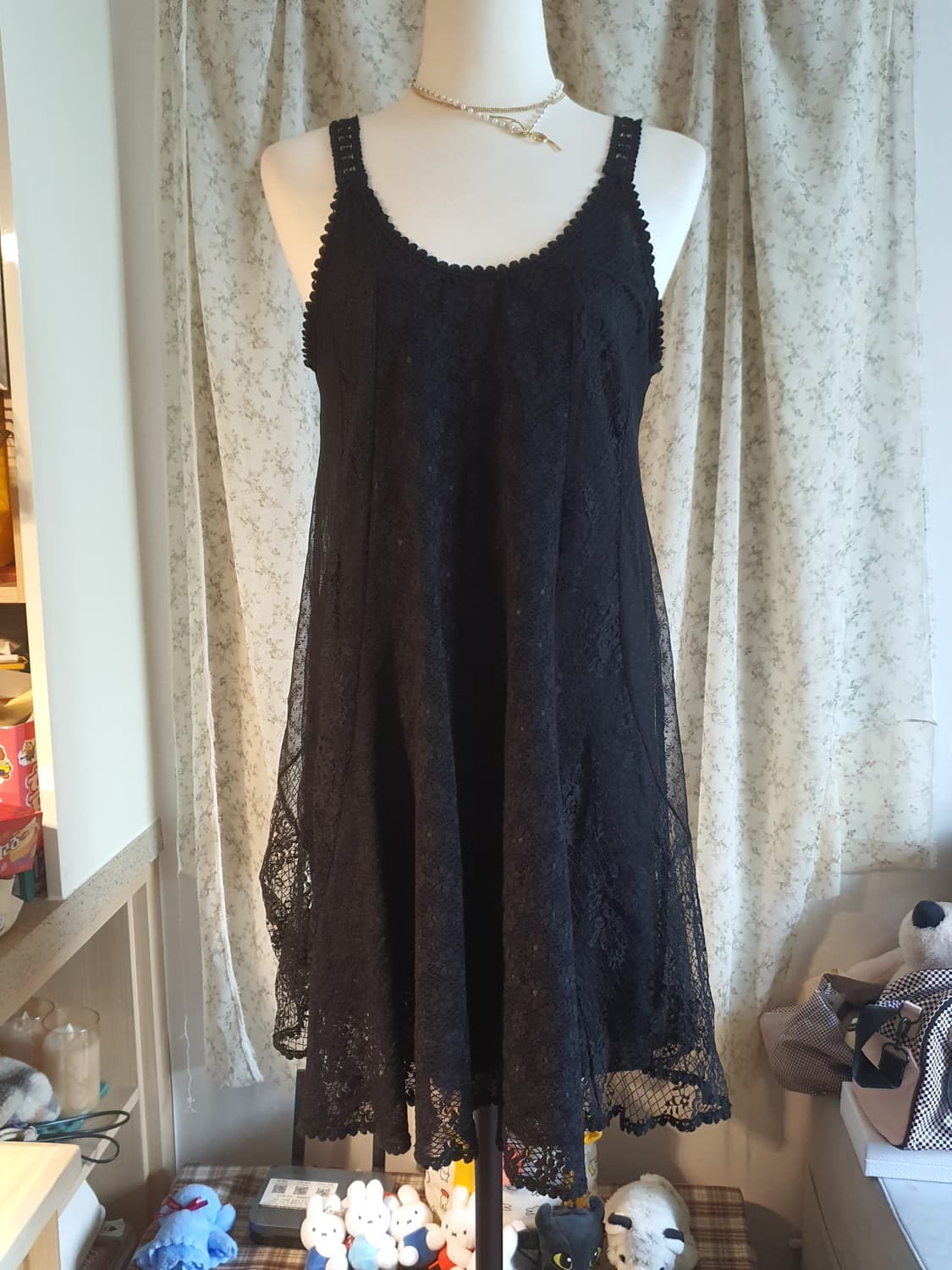 [빈티지] 레이어드 원피스 레이스 블랙 슬립 원피스 상품이미지1