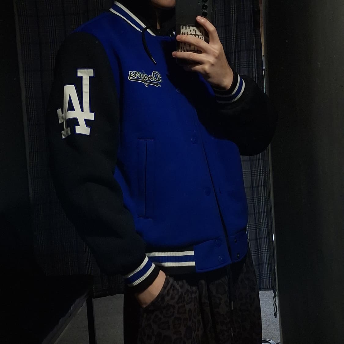 MLB 엠엘비 블루 블랙 LA 다저스 바시티자켓 스타디움점퍼 야구점퍼 L 상품이미지3