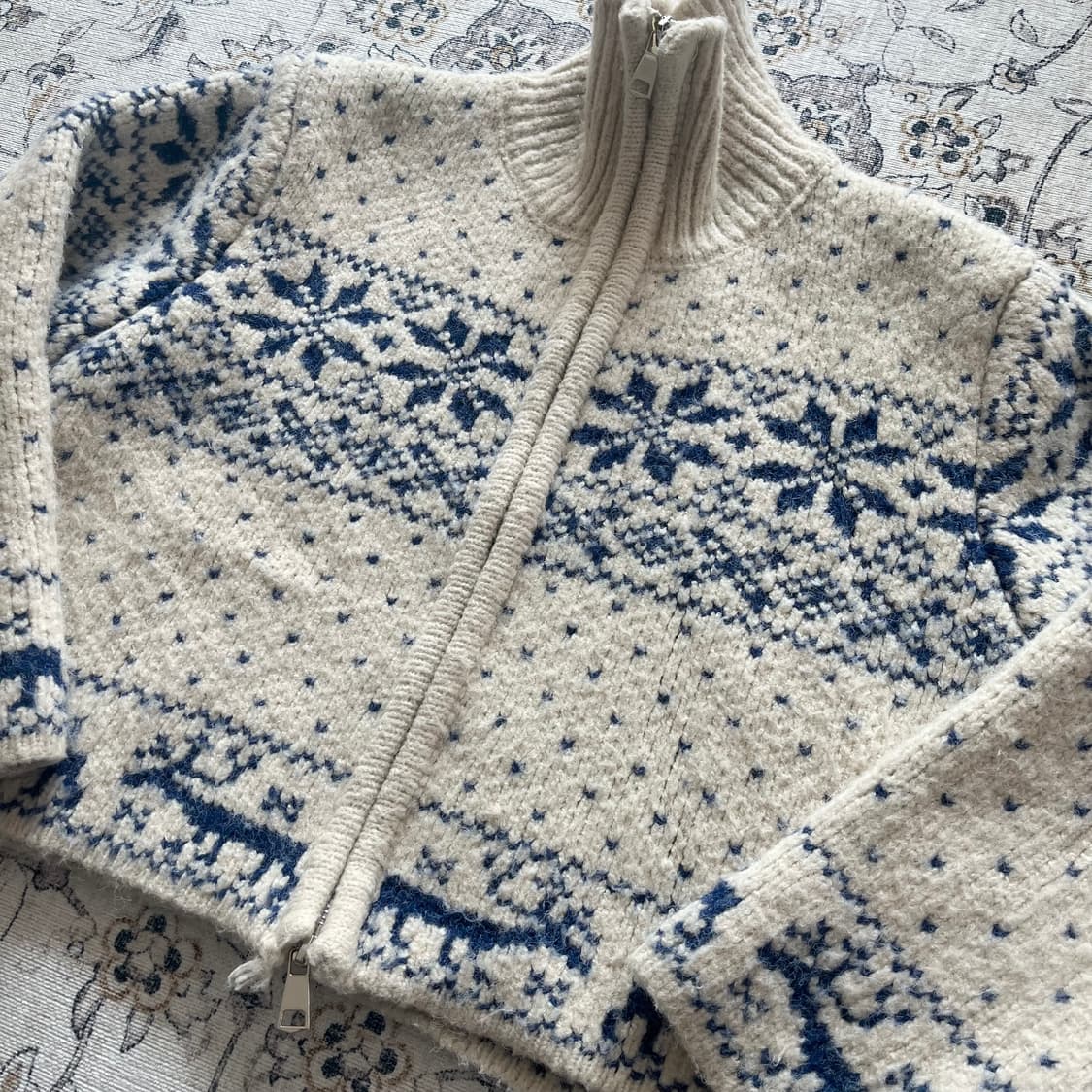 빈티지 노르딕 패턴 니트 집업 상품이미지2