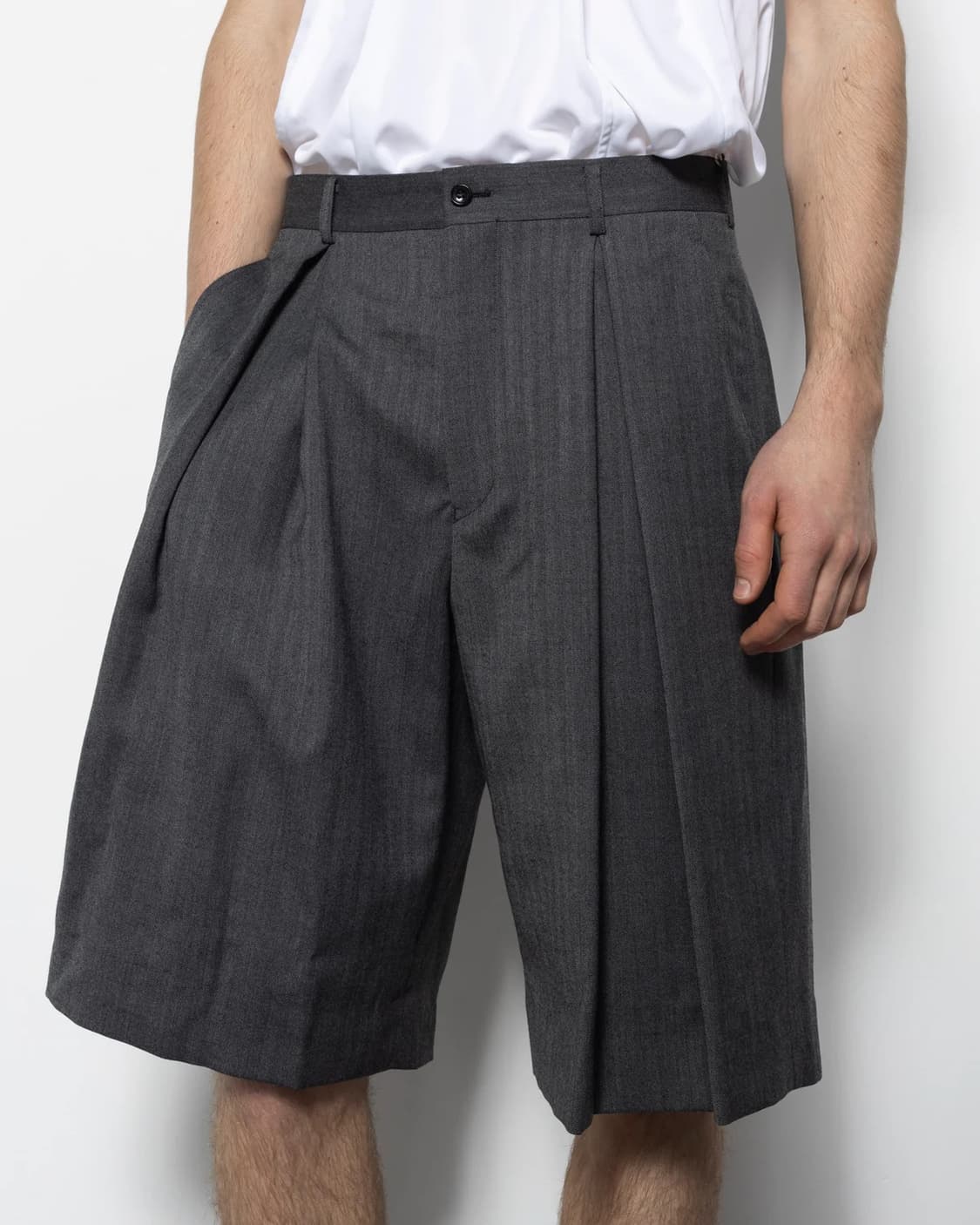 [M,L,XL]꼼데가르송 옴므 26ss 더블 플리츠 쇼츠/그레이 상품이미지5