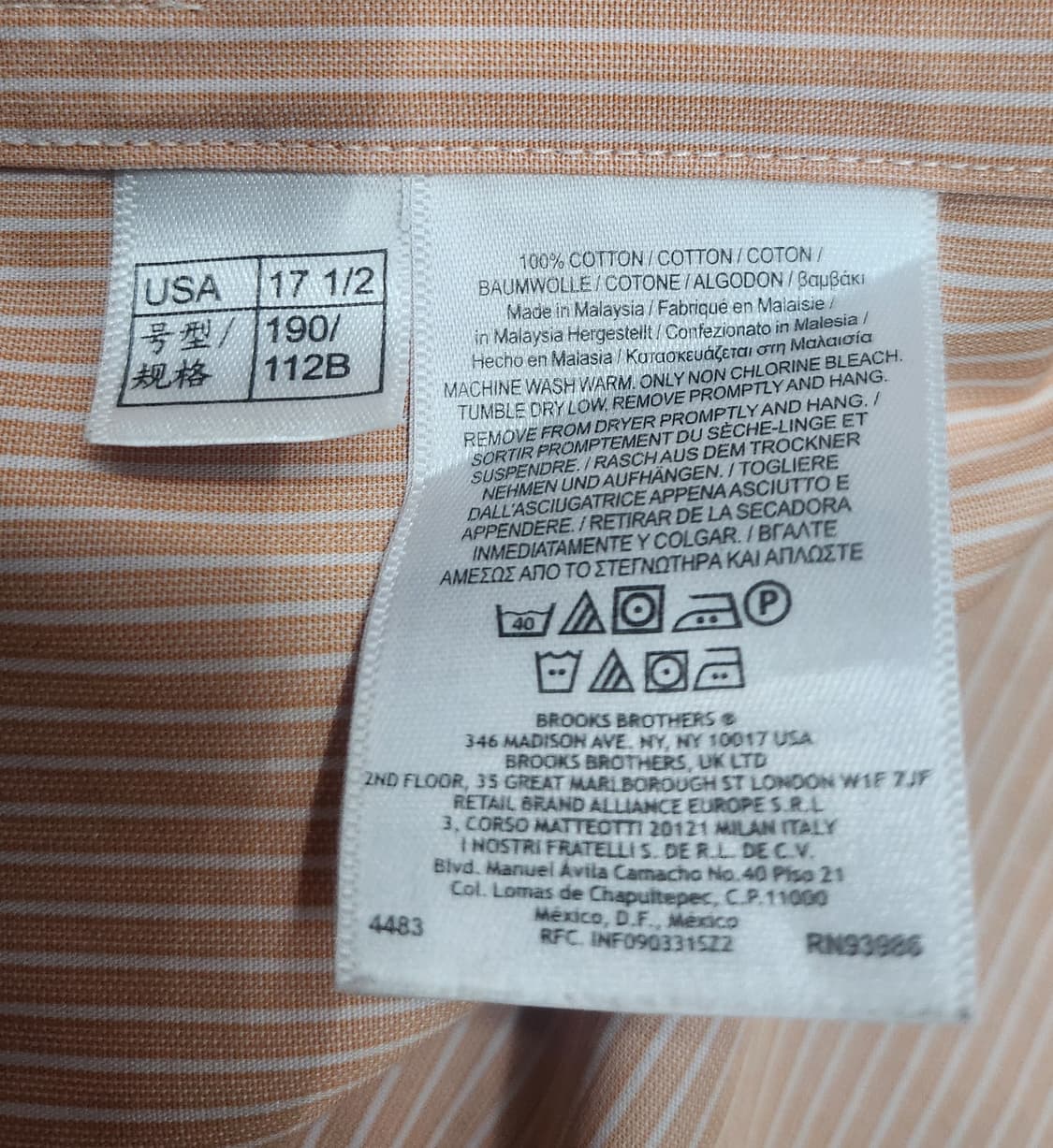 브룩스 브라더스 오렌지 스트라이프 셔츠 17 2/1 (115까지) 상품이미지4