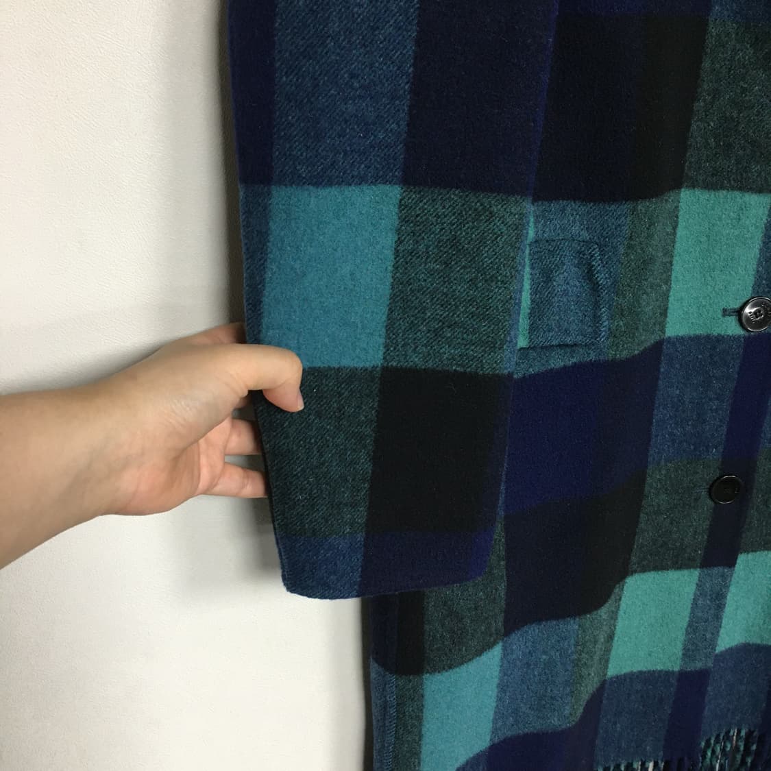 SANDRO 산드로 프린지 체크 울 코트 36 상품이미지4