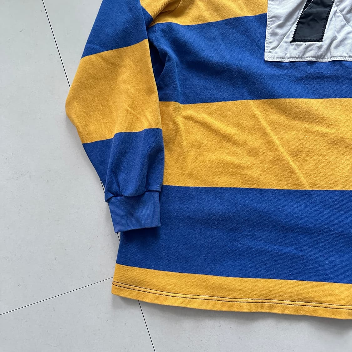 90s 빈티지 폴로 스포츠 백넘버 럭비티 M(100) 노랑파랑 상품이미지10