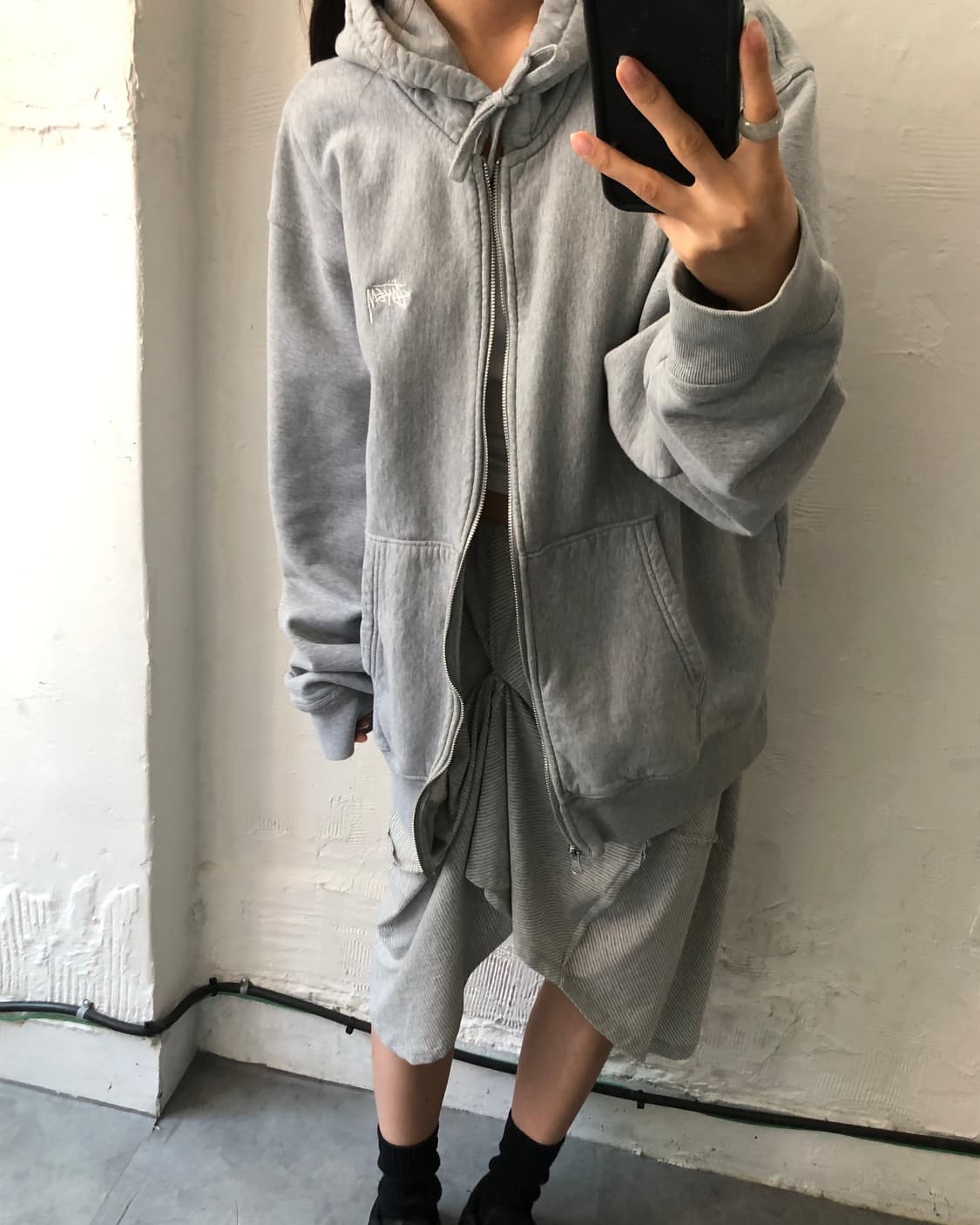 Stussy 스투시 스탁 로고 그레이 후드집업 상품이미지3