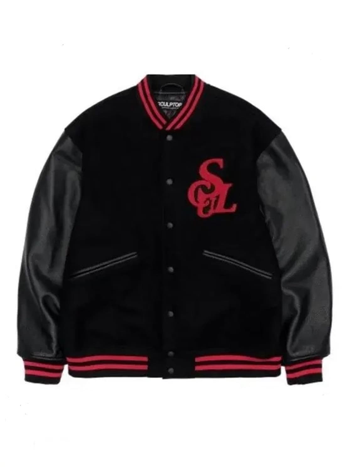 스컬프터 모노그램 울 바시티 자켓 레드 버팔로 레더 sculptor 상품이미지1