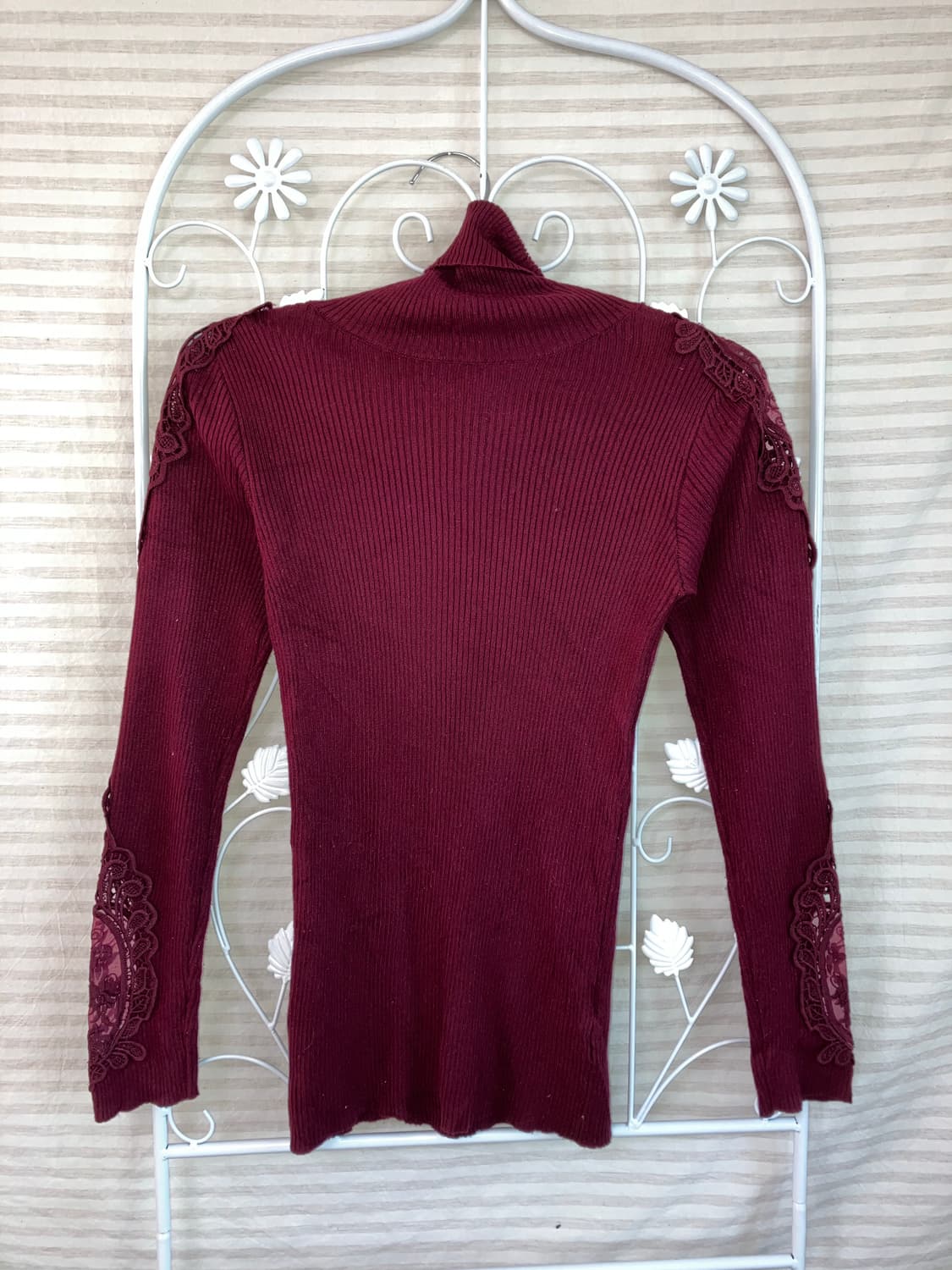 jpn vintage 레드와인 자수 디테일 골지 니트 y2k 스트릿 갸루 상품이미지5