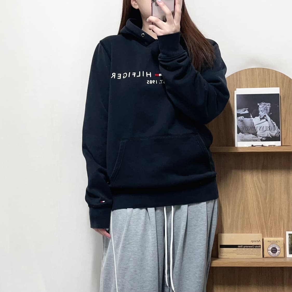 [정품] 타미 블랙 빅로고 기모 후드티 [ M ] 상품이미지3